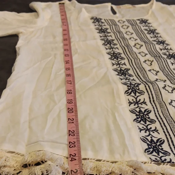 Altar'd State Cream Boho Style Tunic with Navy Embroidery - Picture 10 of 11